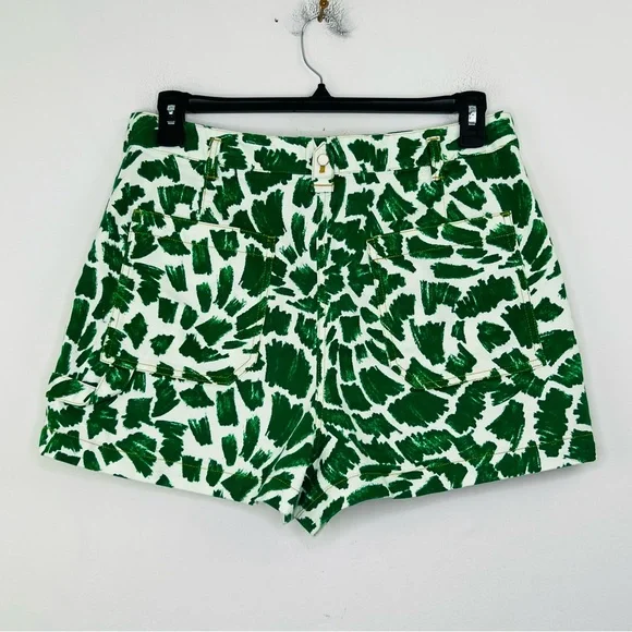 Maeve Anthropologie 32 Shorts Green White Gardener Cargo High Rise Abstract - Picture 9 of 9